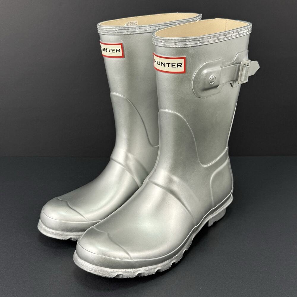 Hunter Original Short Womens Silver Rain Boots Wellingtons Size 7